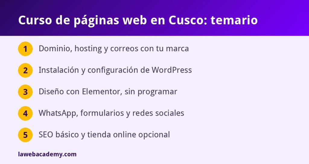 Temario del curso de páginas web en Cusco