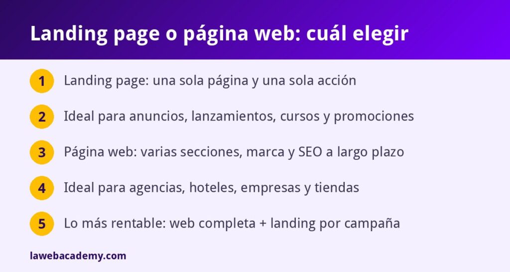 Comparación entre landing page o página web